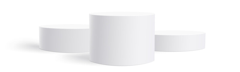 Three white circle podiums stage background, transparent illustration