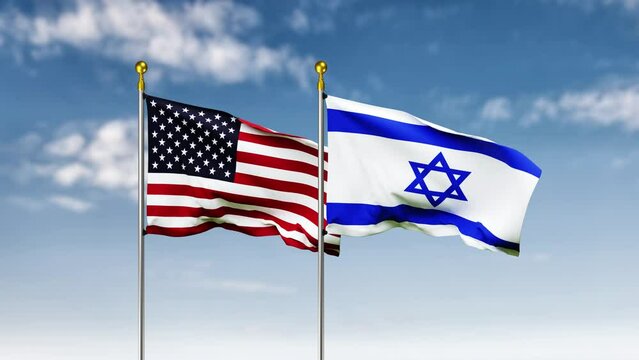 USA or america and israel flag waving on sky background. 4K Highly Detail 3D Rendered video footage for national or government activity, patriotism and  social media content.