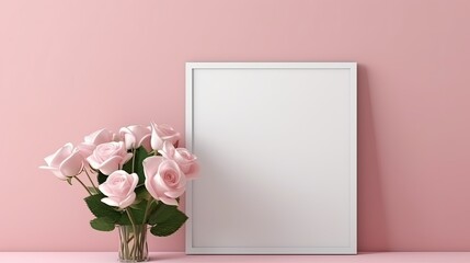 Mock up poster on minimalism rose wall with decoration