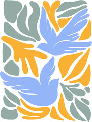 Abstract groovy posters dove of peace in beige tones. Modern trendy Minimal style. Hand drawn design for wallpaper, wall decor, print, postcard, cover, template, banner.