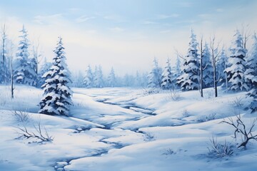 Obraz premium A monochromatic blue painting of a winter landscape with generative ai