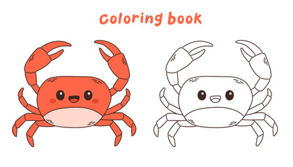 Cute red crab vector illustration undersea, sea life coloring book or coloring page