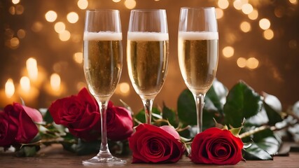Valentine Champagne Flutes Roses Lingerie with beautiful Valentine's Day
