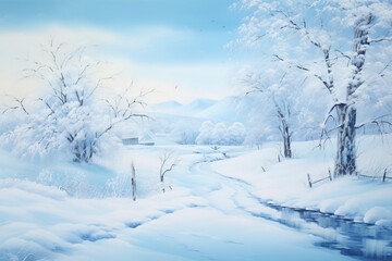 Obraz premium A monochromatic blue painting of a winter landscape with generative ai