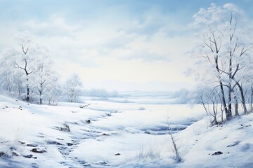 Fototapeta na wymiar A monochromatic blue painting of a winter landscape with generative ai