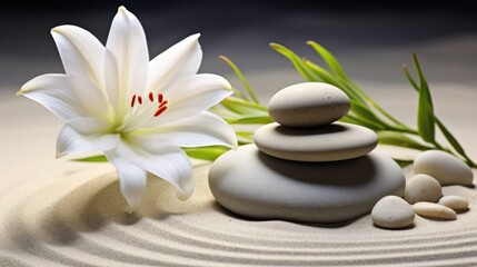Obraz na płótnie Canvas sand lily and spa stones in zen garden