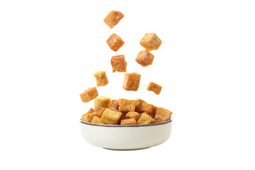 PNG,Fried tofu on skewers, isolated on white background