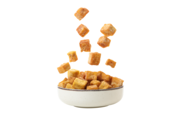PNG,Fried tofu on skewers, isolated on white background