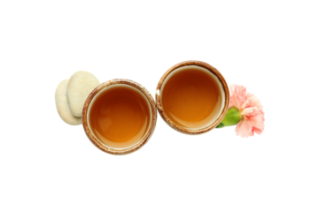 PNG, Asian tea concept, two cups, isolated on white background.