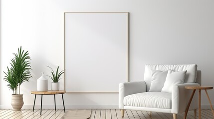 White empty poster in living room design 3d render 3d