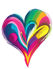 Beautiful painted heart shape multicolor, isolated on transparent background PNG..