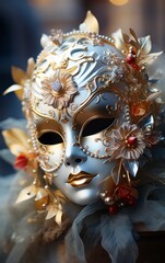 Elegant Venetian Mask with Ornate Gold Detailing