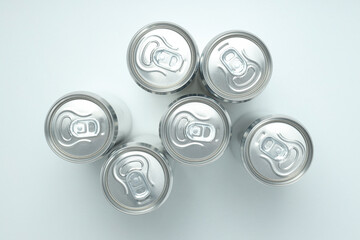 Top view of tin cans for drinks