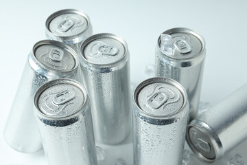 Tin cans for drinks on a white background