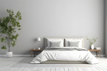 Fototapeta na wymiar Home mockup, minimalist simple bedroom interior, wall mockup 3d rendering. generative ai.