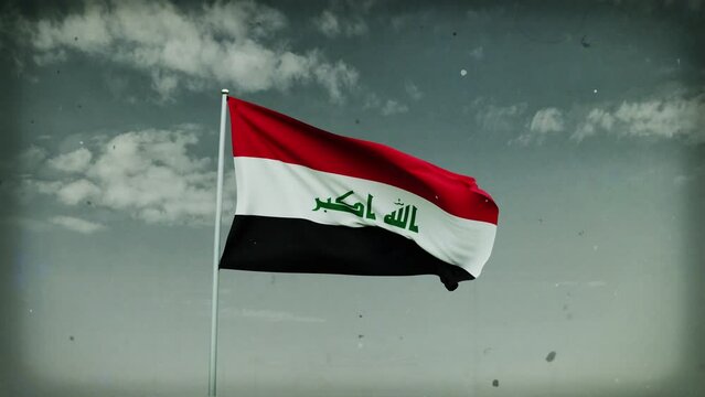 iraq flag waving on sky background. 4K Highly Detail 3D Rendered video footage for national or government activity, patriotism and  social media content.