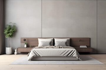 Home mockup, simple bedroom interior background 3d rendering. generative ai.