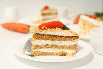 Tasty and delicious food concept - carrot cake