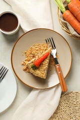 Tasty and delicious food concept - carrot cake