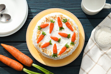 Tasty and delicious food concept - carrot cake