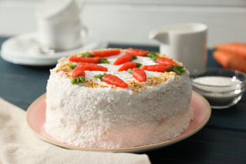 Tasty and delicious food concept - carrot cake