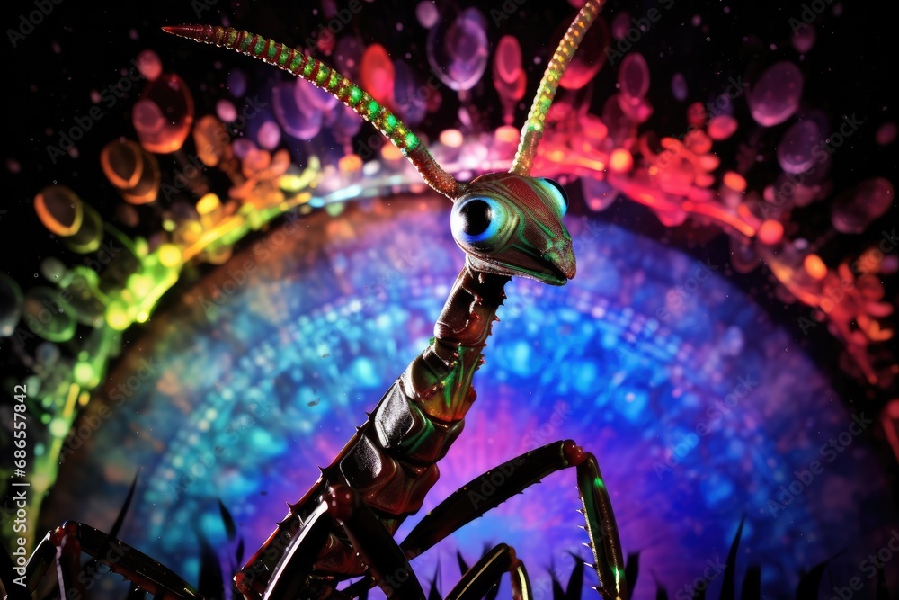 Aufkleber a close up of a bug with a colorful background. generative ai.