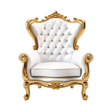 white and gold sofa chair isolated on transparent background,transparency 