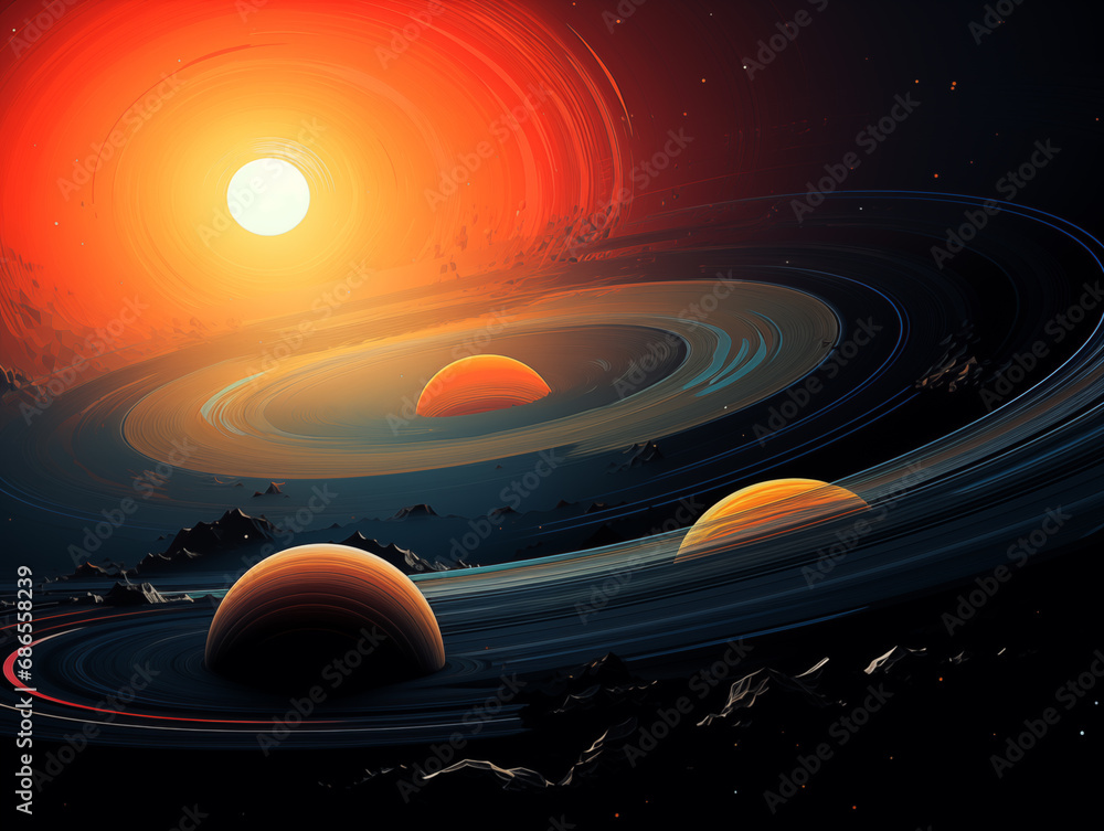 Wall mural creative illustration of universe planet,created with generative ai tecnology.