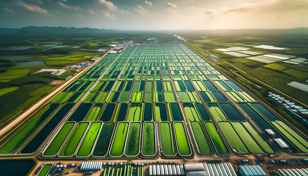Drone view of algae farm . Algaculture is a form of aquaculture involving the farming of species of algae