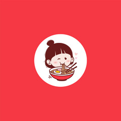 Obraz premium Cute girl holding a bowl of noodles restaurant cooking chef mascot character cartoon logo vector art illustration
