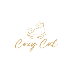 cute cat logo design. Vector illustration of cute cat comfortable on the pillow. modern logo design vector