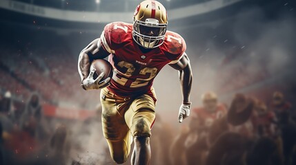 american football sportman player on stadium running in action, AI Generative - obrazy, fototapety, plakaty
