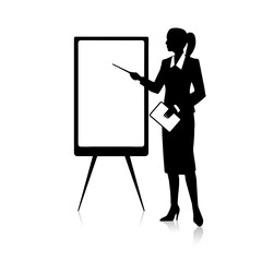 Kobieta biznesu, grafika kobiety ze wskaźnikiem i tablicą