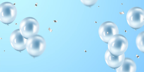 Celebration background with beautifully arranged blue balloons. Vector 3D illustration design