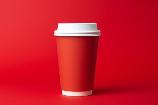 a red coffee cup with a white lid