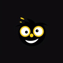 a cartoon of a bird with yellow eyes and a black background