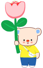 Teddy bear holding flower ,cute colorful digital art for gift card or your design