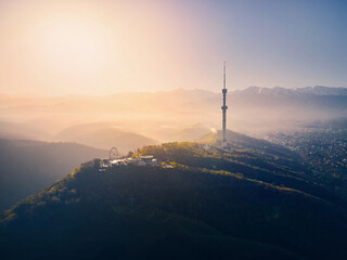 Panorama of Almaty city with TV tower in Kazakhstan