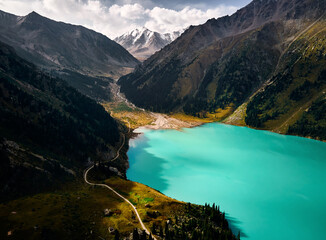 Aerial view of Big Almaty Mountain Lake