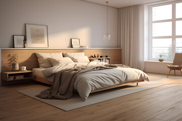 simple bedroom interior 3d rendering. generative ai.