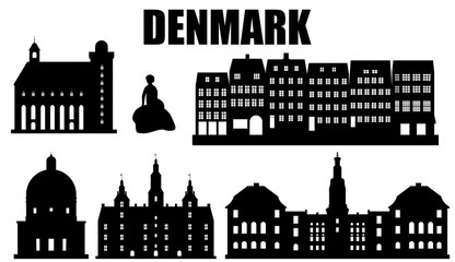 Set of silhouettes of Denmark landmarks tourist attraction ,vector illustration