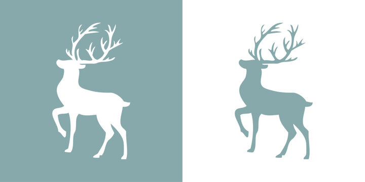 Logo navide&ntilde;o o de invierno. Silueta de ciervo o reno de pie