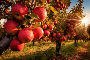 Fall Harvest Bliss Bountiful Apple Trees in a Picturesque Orchard Created with generative AI tools