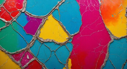 Colorful Cracked Paint On Wall Abstract Wallpaper