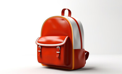red and white school bag isolated on white