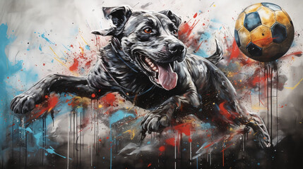 Fototapeta premium dog playing with ball graffiti art