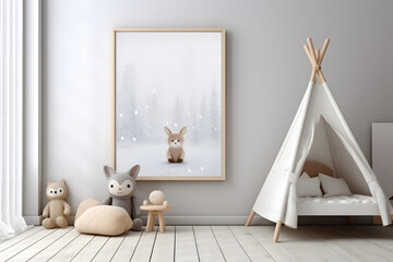 Mock up frame in children room natural 3d rendering. generative ai. - obrazy, fototapety, plakaty