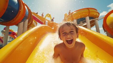 happy child in aquapark