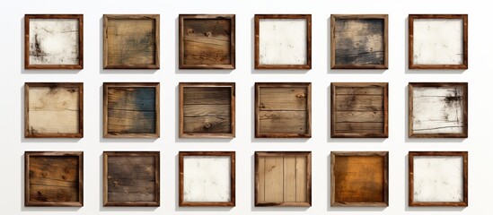 Assortment of antique wooden frames on a white backdrop
