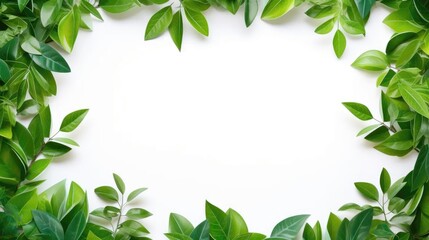 Botanical elegance: Elevate your visuals with our isolated green leaves frame on a crisp white background.